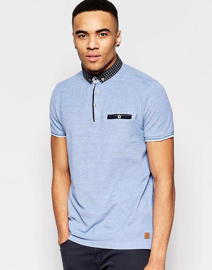 Brave Soul Contrast Collar Geo Polo - Blue
