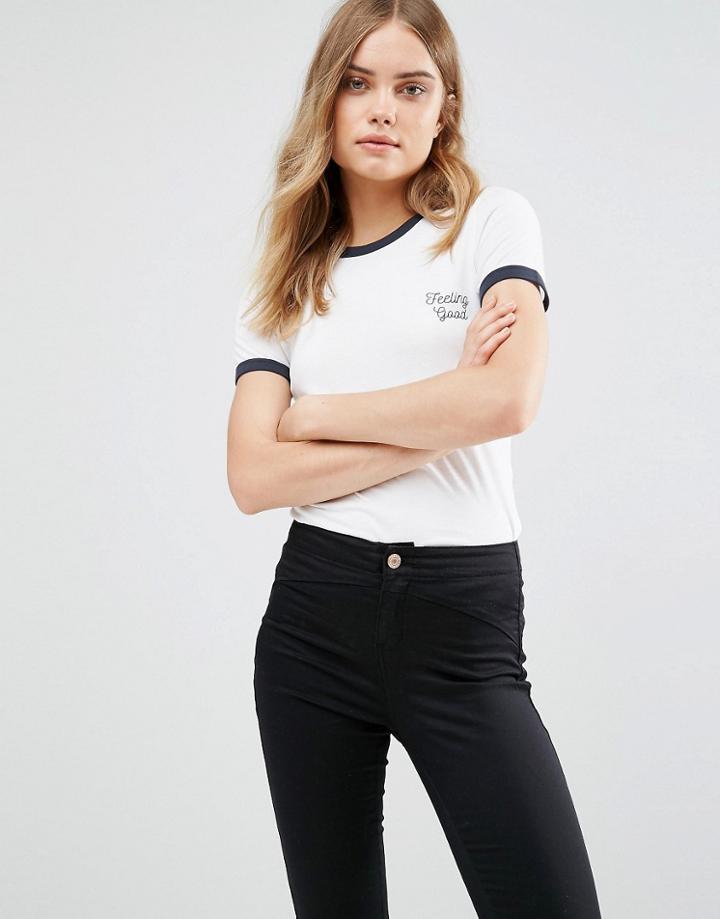 Noisy May Retro Ringer T-shirt - White