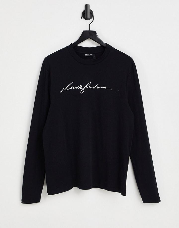 Asos Dark Future Long Sleeve T-shirt In Black With Chest Logo Print