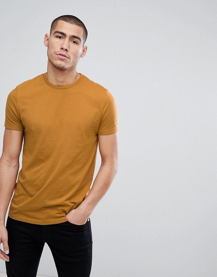 Asos Design Crew Neck T-shirt In Tan - Tan