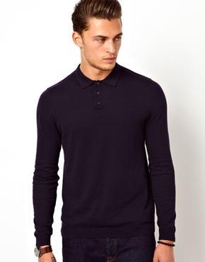 Asos Polo Neck Sweater In Cotton - Navy