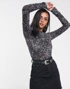 Allsaints Francesco Leopard Print Roll Neck Top-black