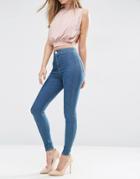 Asos Rivington High Waist Denim Jeggings In Brody Blue Wash - Blue