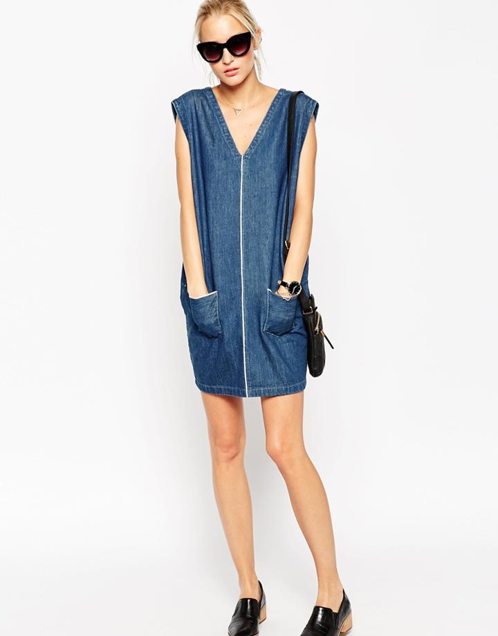 Asos White Selvage Denim Dress - Blue