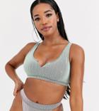 Wolf & Whistle Fuller Bust Exclusive V-cut Crop Bikini Top In Metallic Mint Rib D-f-green