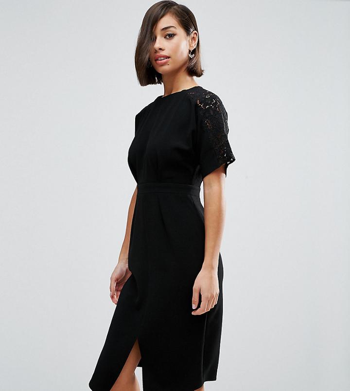 Asos Petite Smart Woven Dress With Lace Insert - Multi