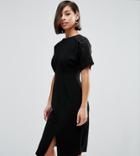 Asos Petite Smart Woven Dress With Lace Insert - Multi