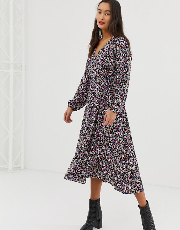 New Look Wrap Dress In Floral Pattern - Black