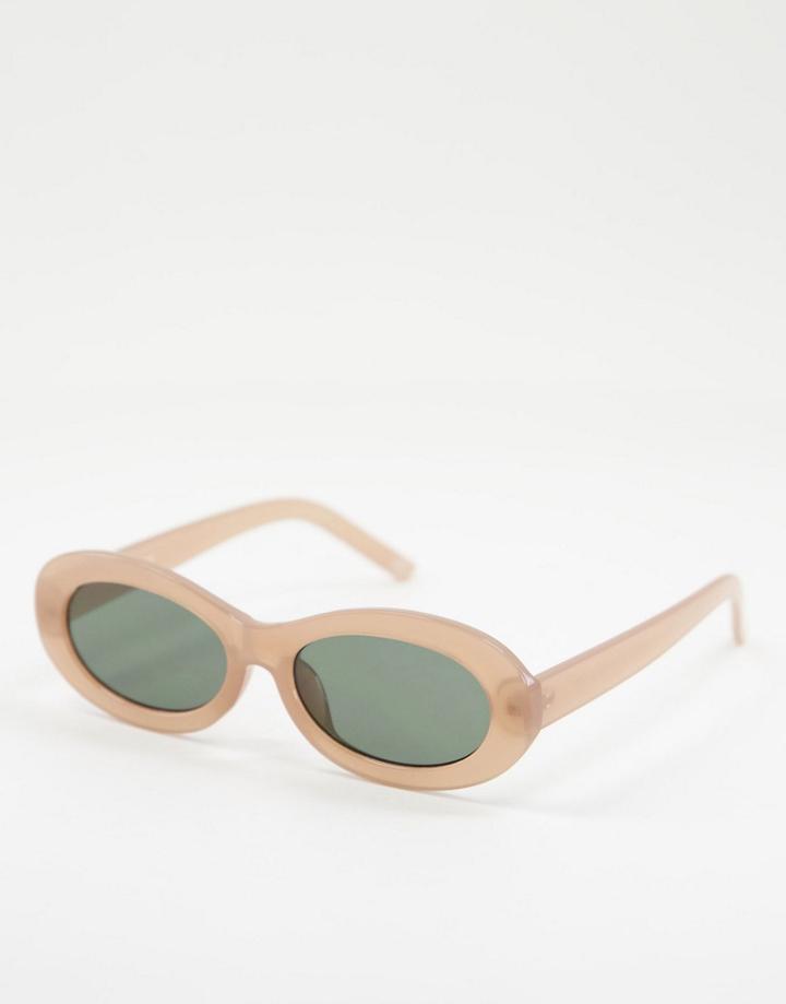Asos Design Oval Sunglasses In Neutral