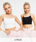 Stradivarius Strappy Crop Top With Open Back Multipack In Black And White