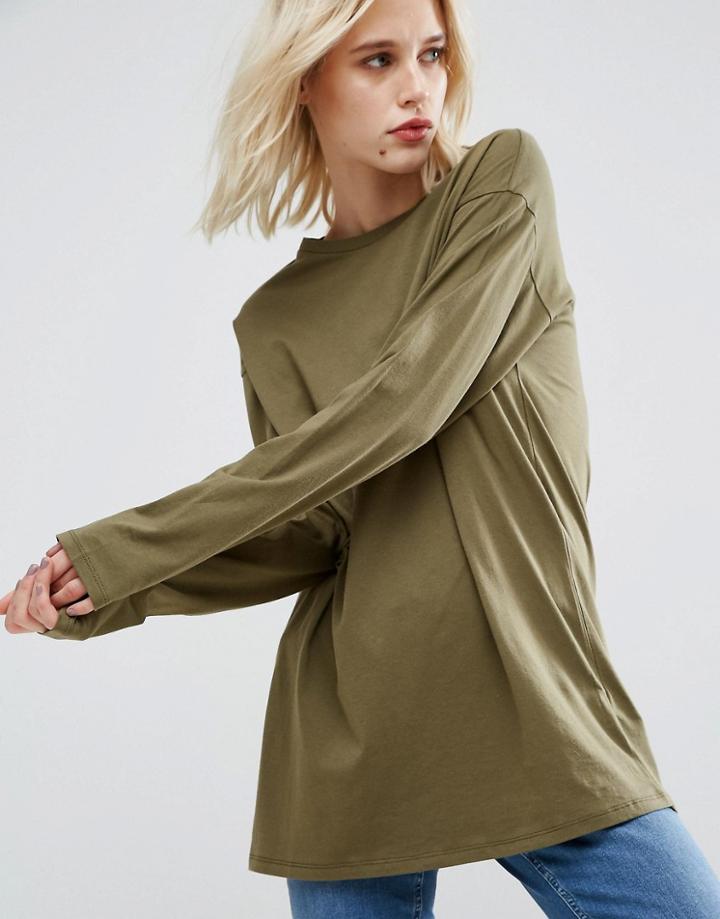 Asos Long Sleeve Longline T-shirt - Green