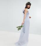 Tfnc Bow Back Pleated Maxi Bridesmaid Dress - Gray