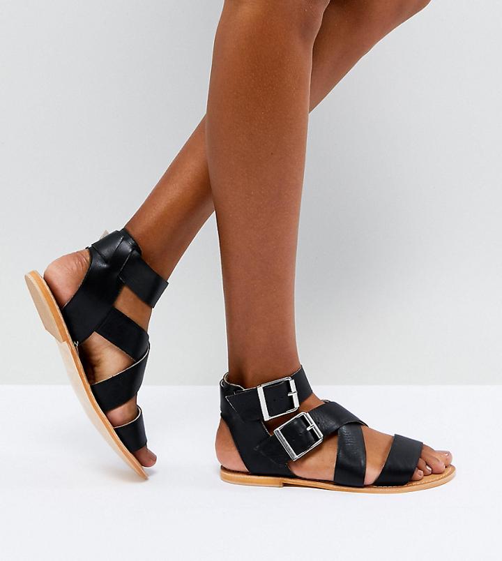 Asos Fargo Leather Gladiator Flat Sandals - Black