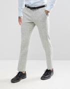 Asos Slim Suit Pants In 100% Wool Harris Tweed Herringbone In Light Gray - Gray