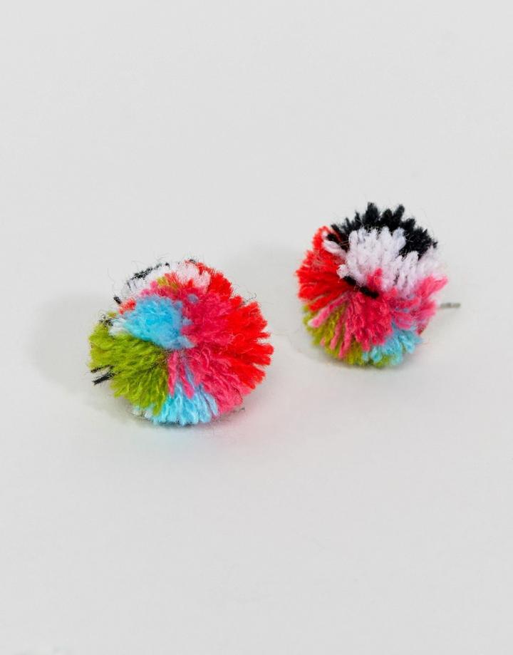 Asos Design Pom Stud Earrings - Multi