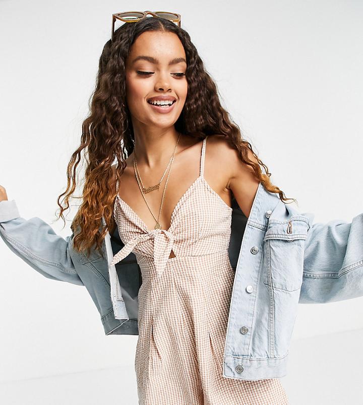 New Look Petite Tie Front Romper In Brown Pattern-pink