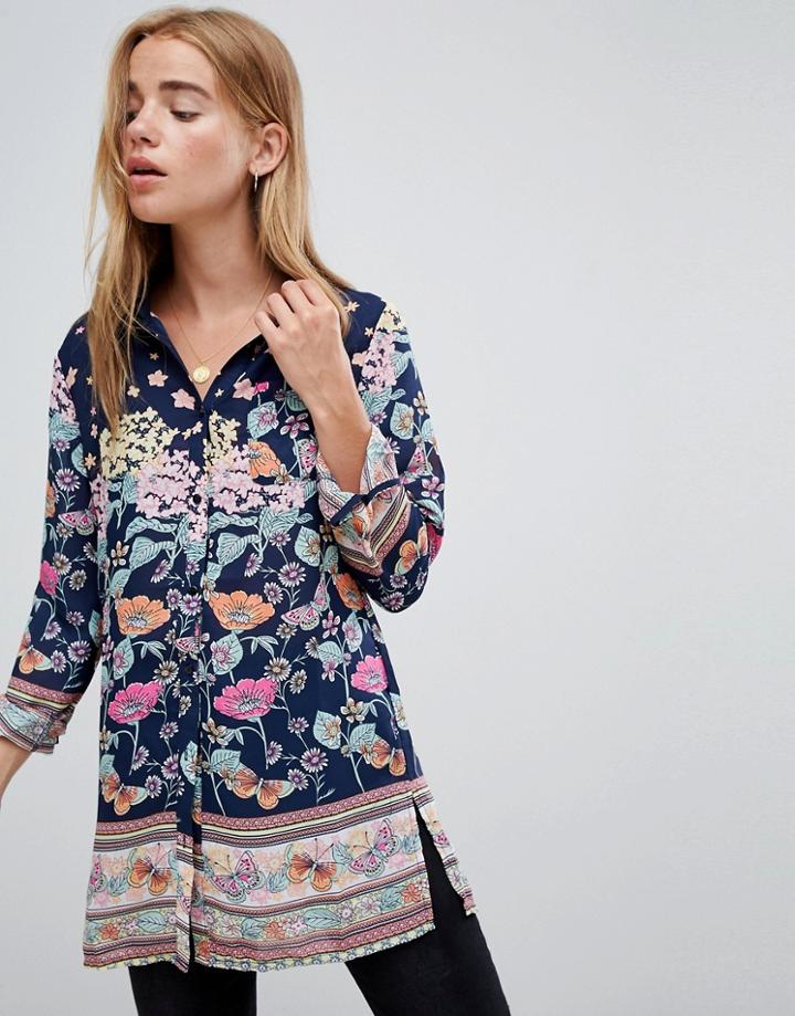 Qed London Printed Shirt - Navy