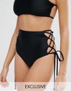 South Beach Mix & Match Lattice High Waist Bikini Bottom - Black