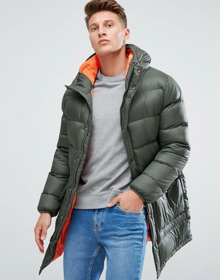 Esprit Puffer Coat In Khaki - Green