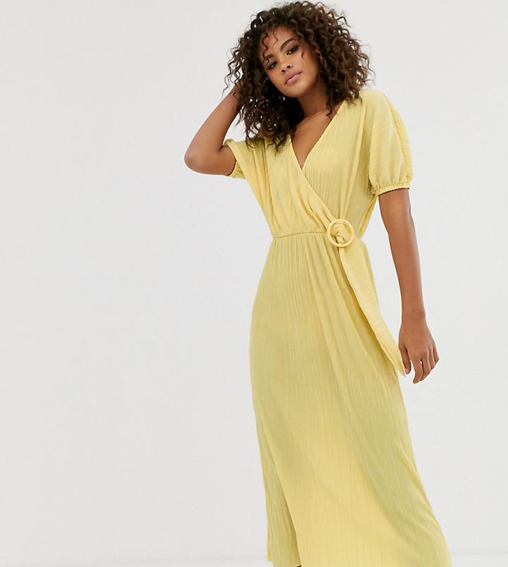 Asos Design Tall Exclusive Midi Plisse Tea Dress With Resin Buckle-pink