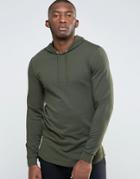 Asos Longline Muscle Zip-up Hoodie With Curved Hem & Side Zips - Green