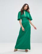 Liquorish Frill Sleeve Maxi Dress - Green