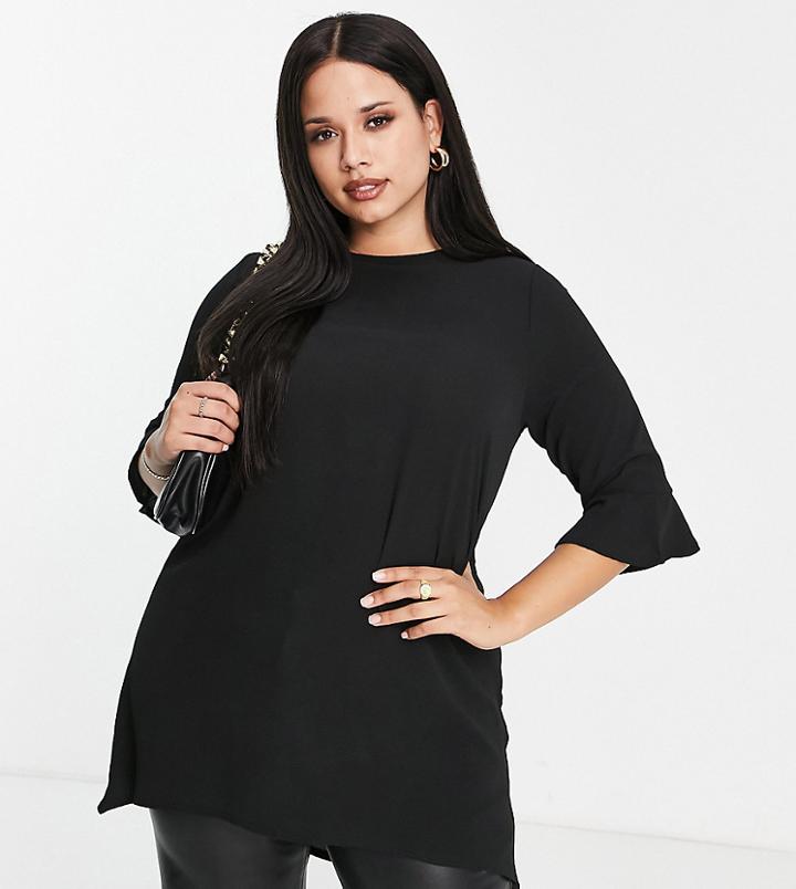 Yours Fluted Sleeve Tunic In Black