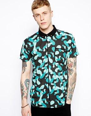 Volklore Shirt In Short Sleeve With Geometric Print - Green