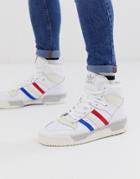 Adidas Originals Rivalry Hi Top Sneakers With Tricolour Stripe In White