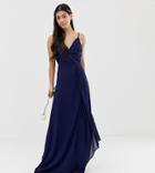 Tfnc Petite Bridesmaid Exclusive Cami Wrap Maxi Dress With Fishtail In Navy - Navy