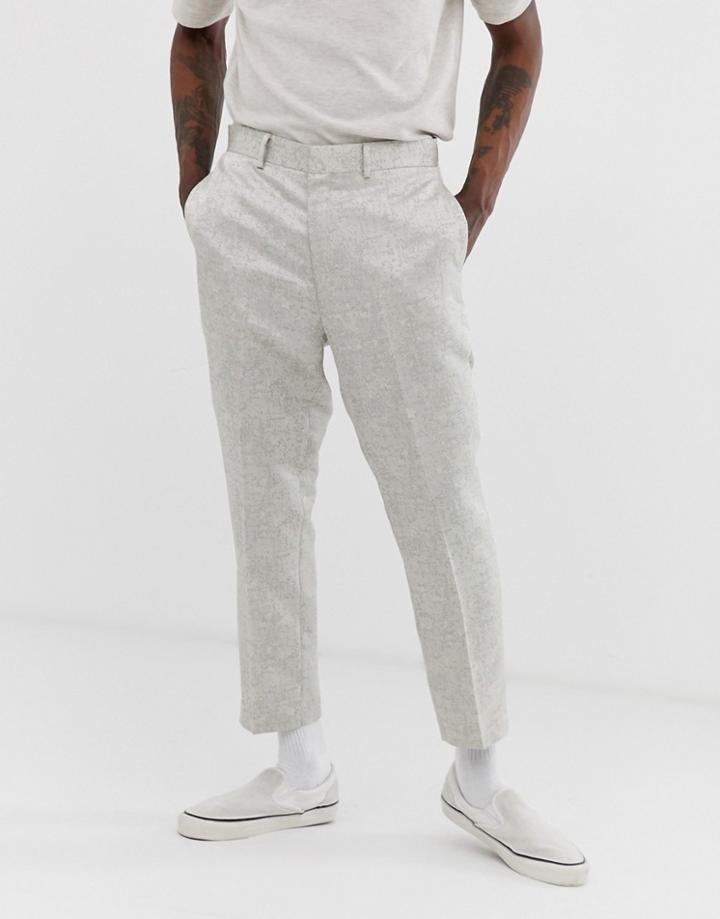 Asos Design Tapered Suit Pants In Silver Jacquard - Silver