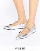 Asos Long Life Wide Fit Pointed Ballet Flats - Silver
