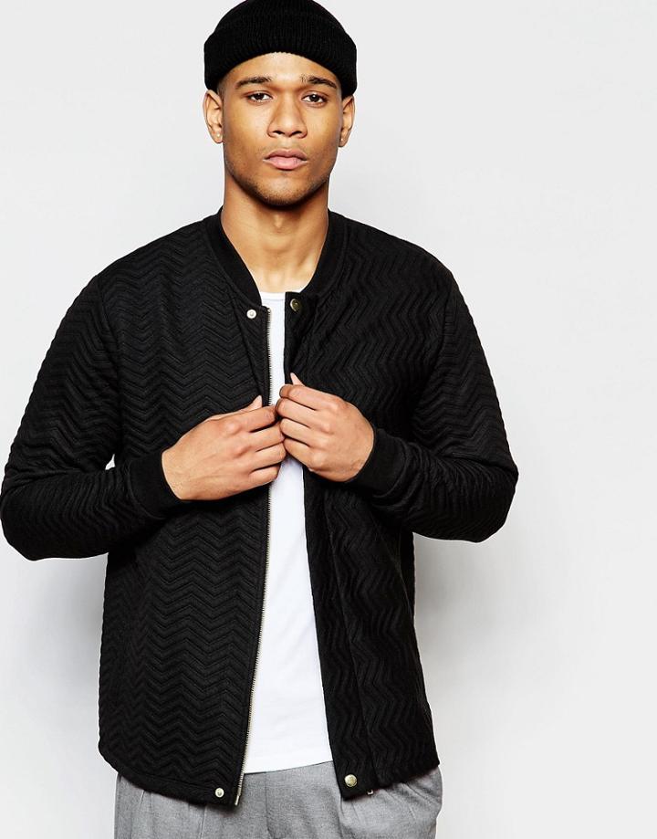 Asos Bomber In Textured Jersey In Black - Black
