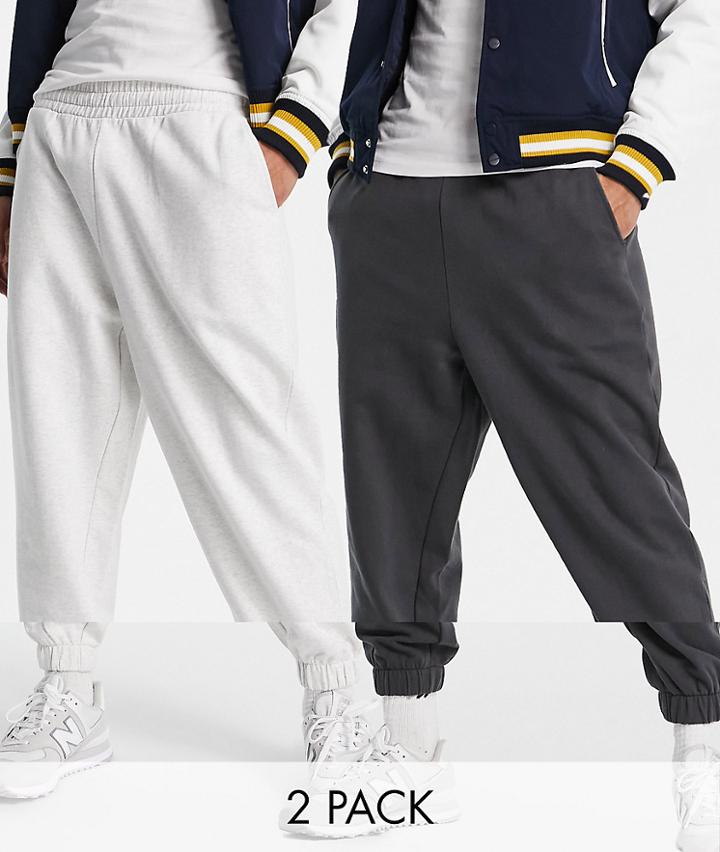 Asos Design Oversized Joggers 2 Pack In Black/white Marl - Multi