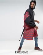 Reclaimed Vintage Super Oversized Hoodie In Black With Plaid Underlay - Black