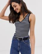 Asos Design V-neck Tank Body In Stripe-multi