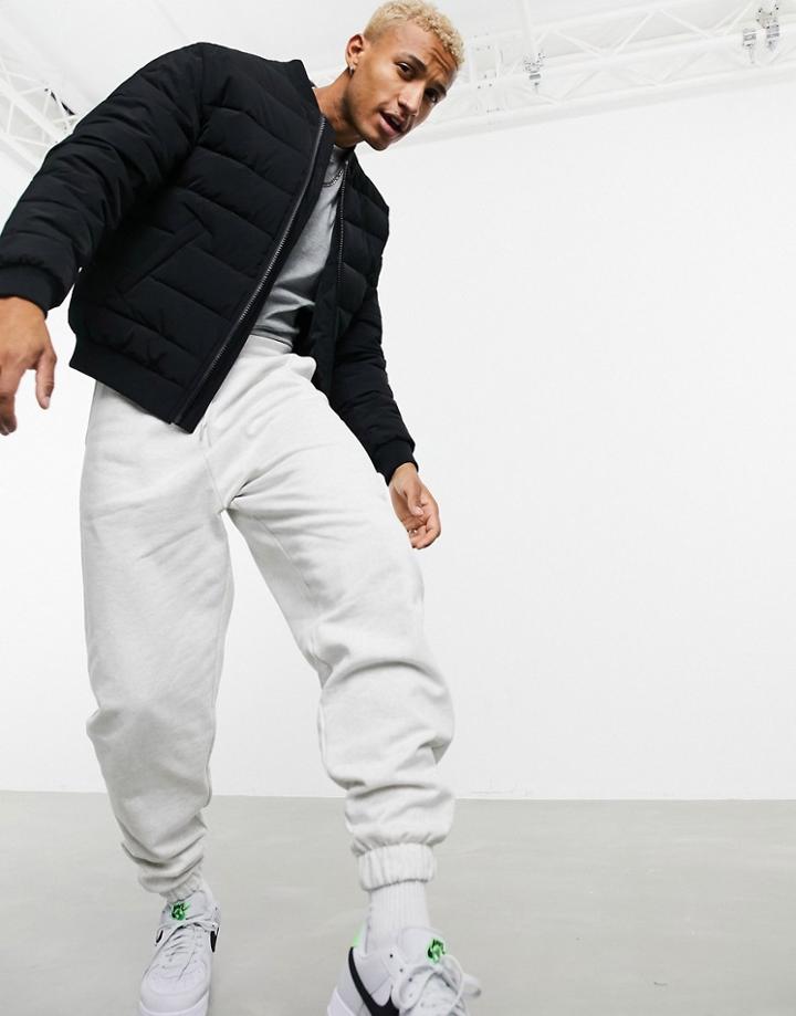 Asos Design Quilted Bomber Jacket In Black