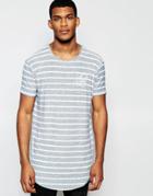 Siksilk Burnout T-shirt With Stripe And Curved Hem - Light