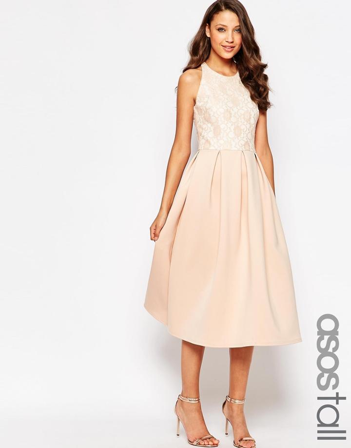 Asos Tall Lace Top Scuba Skater Midi Dress - Black