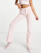 Topshop Jamie Cotton Blend Corduroy Flare Jeans In Baby Pink - Lpink
