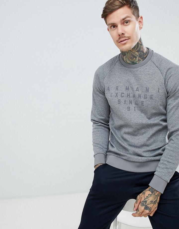 Armani Exchange Loose Fit Flocked Logo Raglan Sleeve Crew Neck Sweat In Light Gray - Gray