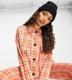 Asos Design Petite Jersey Crop Suit Jacket In Orange Plaid-multi