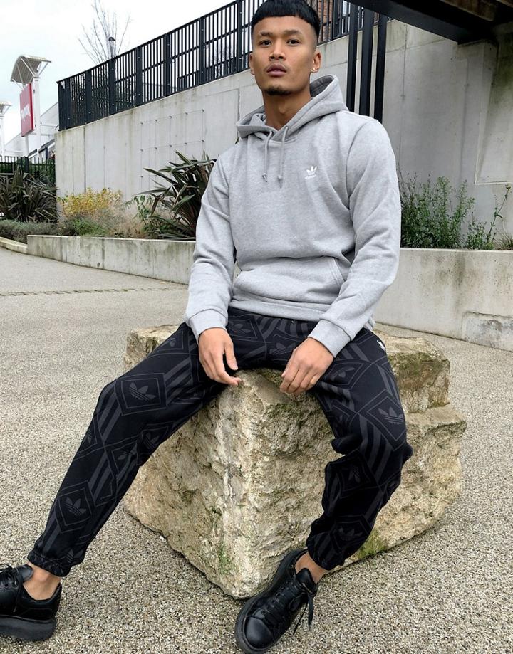 Adidas Originals Essentials Hoodie In Gray Heather With Small Logo-grey