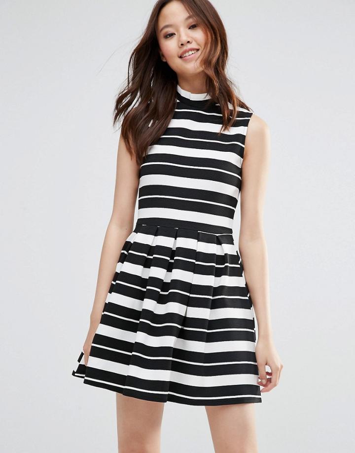 Wal G Skater Dress In Stripe - Black