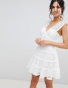 Forever New Tiered Lace Mini Dress - White