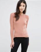 Brave Soul Crew Neck Rib Sweater - Pink