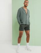 Asos Design Relaxed Fit Viscose Shirt With Low Revere In Khaki