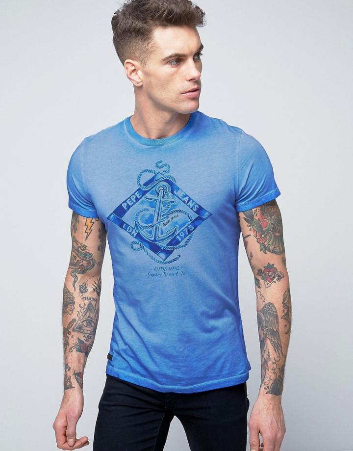 Pepe Orion Anchor Print T-shirt - Blue