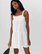 Asos Design Shirred Trapeze Mini Cotton Sundress - White