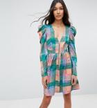Asos Tall Puff Sleeve Mini Dress In Check Print - Multi
